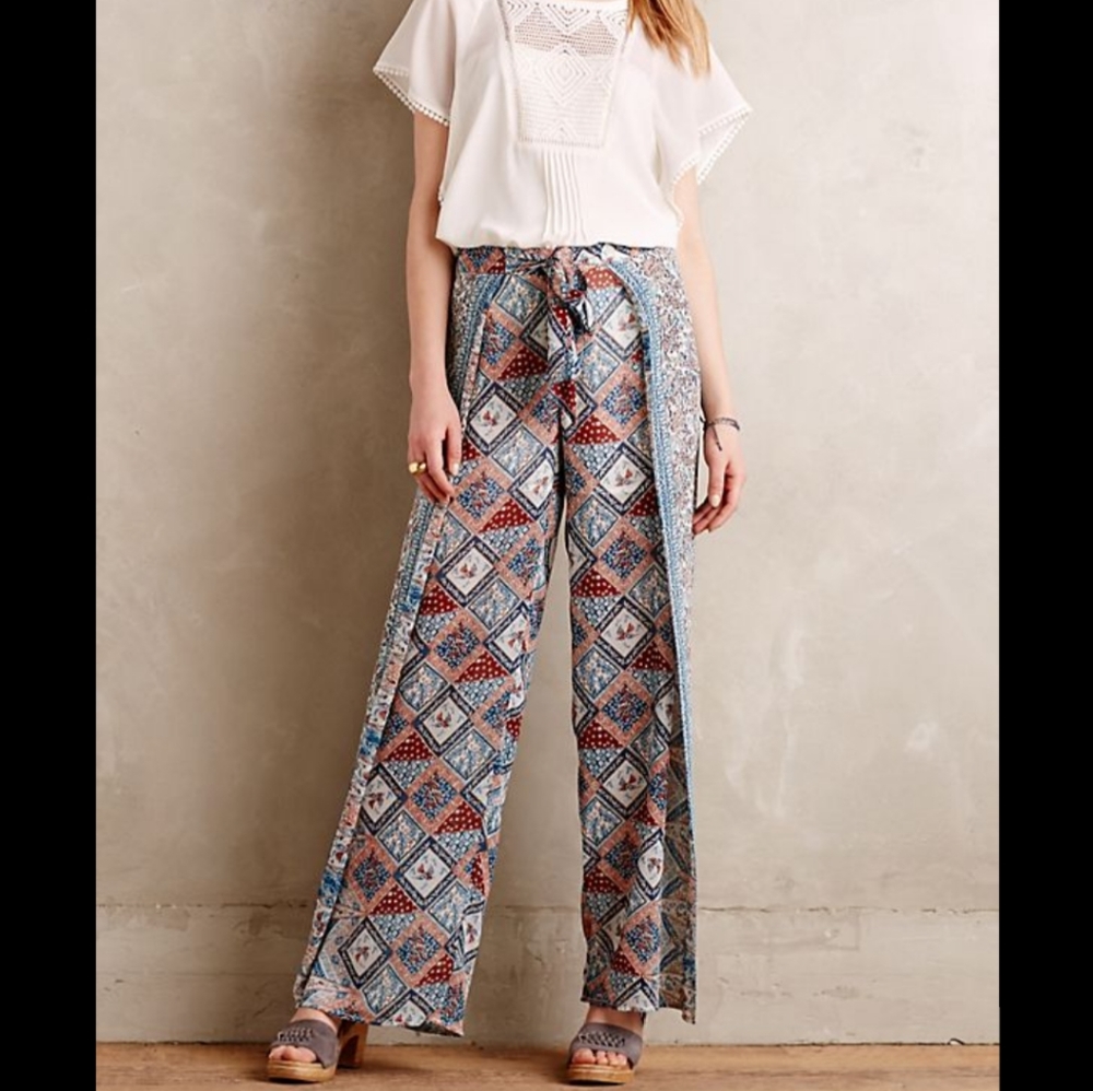 Anthropologie Elevenses Seaflower Wide Leg Pant